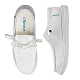 Betrue Lightweight Boat Shoes for Women, Womens Casual Loafers, Womens Slip On Deck Shoes, Breathable Canvas Sneakers for Women（BE2018A-white-39）