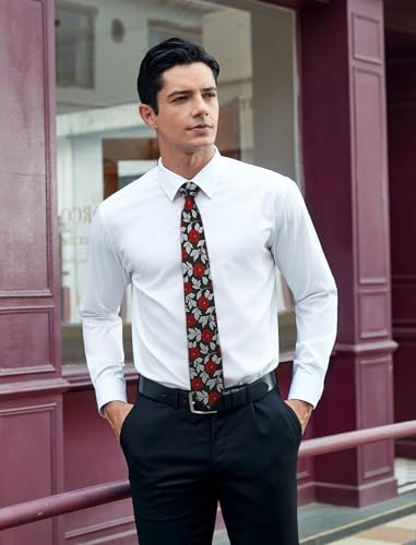 Image of HISDERN Men Floral Ties Woven Classic 3.4 inch Necktie Set Formal Tie Pocket Square for Wedding with Handkerchief Gift Box