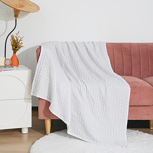 Phf 100% Cotton Waffle Weave Throw Blanket - Washed Soft Lightweight Blanket For All Season - Breathable And Skin-Friendly Blanket For Couch Bed Sofa 50"X60"- White #TOP3