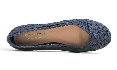 Image of FEVERSOLE Women's Comfort Breathable Knit Crochet Shoes Lace Ballet Flats