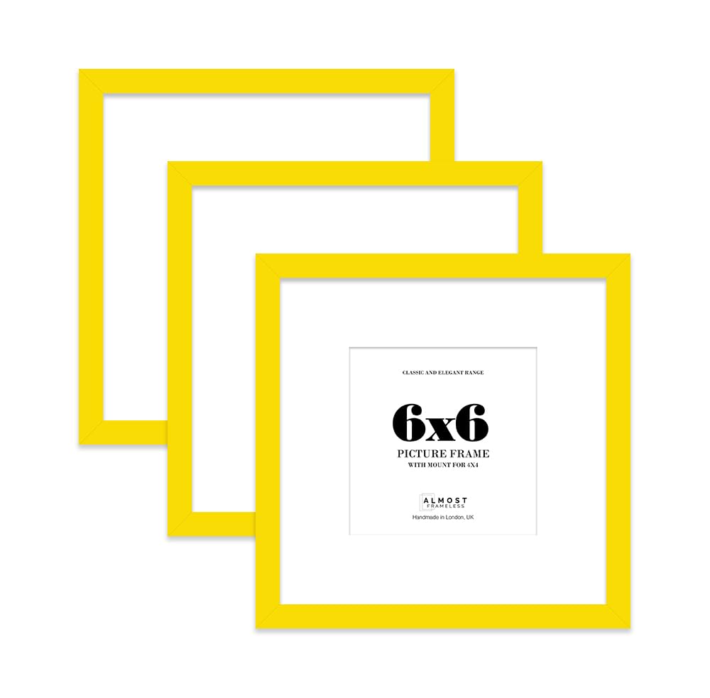 6x6 Yellow Picture Frame with Mount for 4x4 Photos, Prints - Modern Square Wall Frame, Set of 3