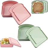 NADUSEP Sandwich Containers, 2 Pcs Sandwich Box Food Storage Toast Shape Holder Plastic for Lunch, Sandwich Keeper for Adults Prep Microwave (Pink Green)