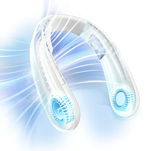 ROADRESS Portable Neck Fan, Hands Free Bladeless Neck Fan, 4000 mAh Battery Operated Rechargeable Personal Fan, Upper and lower surround air supply, Ultra Quiet 3 Speeds Cooling Neck Fan