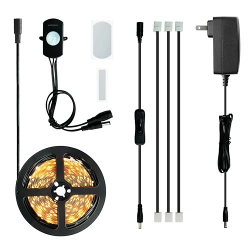 Sensky 19.7ft/6m Motion Activated LED Strip Light Kit Flexible LED Strip Motion Sensor for Bedroom, Gun Safe, Under Cabinet, Under Bed, Pantry, Kitchen, Stairway, Closet(Warm White,Upgraded Version)