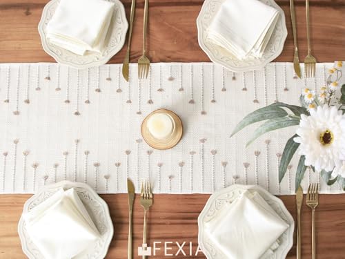 Image of FEXIA Boho Table Runner with Tassels 90 Inches Long for Home Decor Macrame Room Decor Farmhouse Rustic Table Runners for Dining Bedroom Bridal Shower (12x90 Inches)
