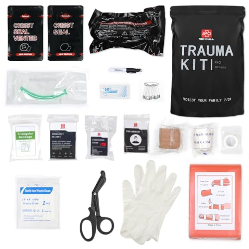 Trauma Kit Compact IFAK Tactical Emergency Medical First Aid Kits Refill Supplies Survival Hemostatic Combat Wound Care Dressing Pack with 6Israeli Bandage Chest Seal for Military 18pcs