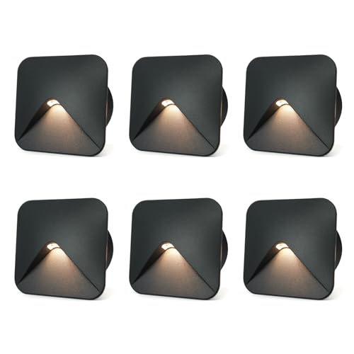 JNR 6 PACK LED Treppenbeleuchtung,3000K Warmweiß Treppenstufenbeleuchtung Innen/Außen,IP54 Wandeinbauleuchte Treppenlicht für Treppen Wänden