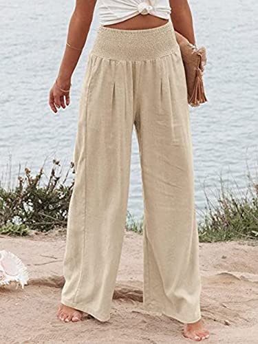 Women's High Waist Breathable Casual Wide Leg Pants with Pockets Hundred Solid Color Cotton Linen Pants4