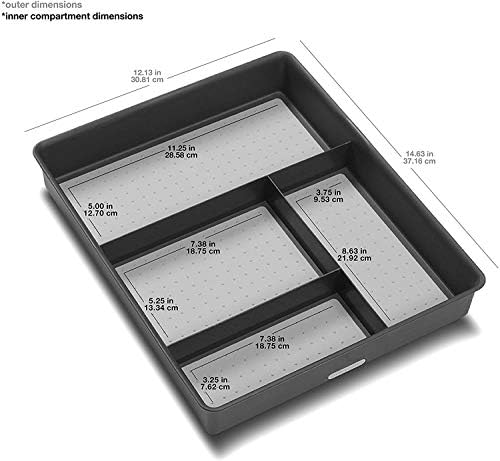 madesmart 4 Compartment Drawer Organizer, Multi Purpose Storage for Utensils, Office Tools, Cords, & Small Household Items, Tech Accessories, Arts & Crafts Supplies, Non Slip Lining, Granite - Thumbnail 4