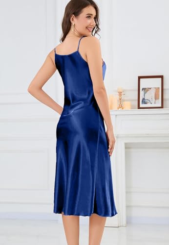 Image of ALCEA ROSEA Women's Midi Satin Slip Dress Adjustable Spaghetti Strap Nightgown Silky Under Dresses