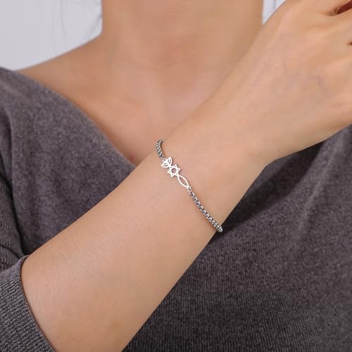 UNIFT Collier avec pendentif en forme d'étoile de David juive pour femmes, bracelet candélabre en acier inoxydable, style rétro, Israël, étoile de David, bijoux de Hanoukka, Acier inoxydable – vue 2