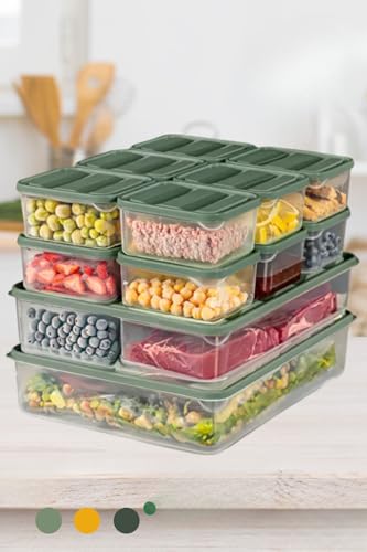 Saklama Kabı, Buzdolabı Düzenleyici Seti, 14 Parça, 25x20x25 cm, Plastik, Bpa İçermez, 2x3500 ml+12x775 ml, Mikrodalgaya Uygun, Gıda Servisi, Sızdırmaz