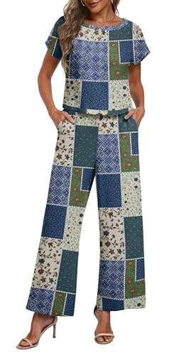 Lepunuo Two Piece Sets for Women Summer Flowy Wide Leg Pants Sets