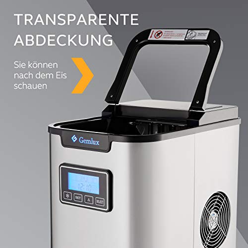 Gemlux Eiswürfelmaschine Edelstahl, Tragbar Eismaschine für Zuhause und Bar, 2.2L, 12kg/24h, 3 Eiswürfel Großen, Leise… – Bild 4