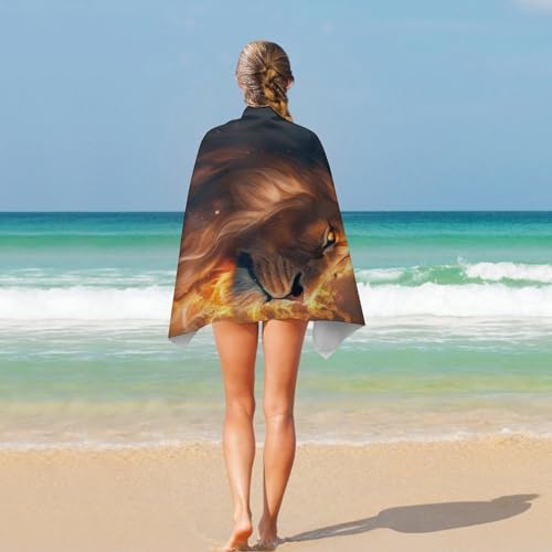Serviette de plage facile à ranger lion pour sac encombré