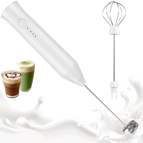 Milk Frother - Electric Handheld Milk Foam Maker with 2 Stainless...