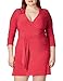 Star Vixen Women's 3/4 Sleeve Faux Wrap Dress with Collar, Fuchsia Solid, Small