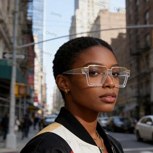 Image of Onrtry Oversized Square Blue Light Glasses for Women Men Fashion Semi Rimless Glasses Non Prescription Eyeglasses
