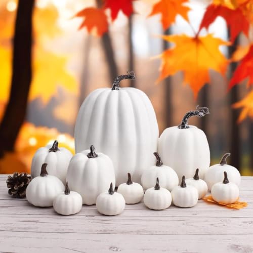 Decoración de calabazas de mesa para el otoño, porche exterior y Halloween 8