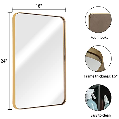 18X24 Mirror Gold Bathroom Mirror Rectangle Wall Mirror Metal Frame Mirror Modern Vanity Mirror Hanging Mirror For Living Room Bedroom, Hangs Horizontal Or Vertical #TOP1