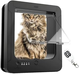Microchip Cat Flap Smart Door with 2 Sensor Collars and 1 Remote Control, Opening Size 19.5 x 21cm for Cats and Puppies