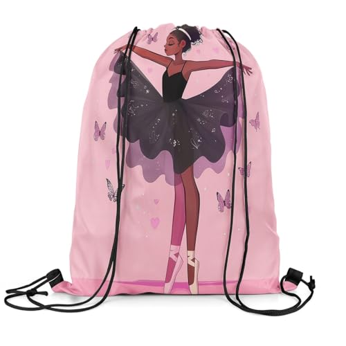 Image of jejeloiu Ballet Drawstring Backpack 13x15.7inch Black American Waterproof Gym Drawstring Bags Princess Sports String Backpack Beach Swim Travel Bag Sackpack