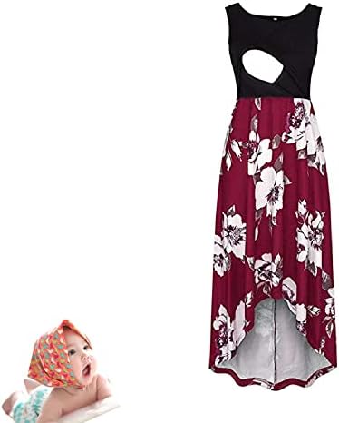 H&JOY Women's Maternity Nursing Spaghetti Midi Dress Summer Pregnant Breastfeeding Tank Floral Dress (Tank Red, m)