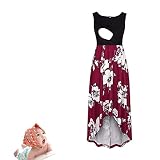 H&JOY Women's Maternity Nursing Spaghetti Midi Dress Summer Pregnant Breastfeeding Tank Floral Dress