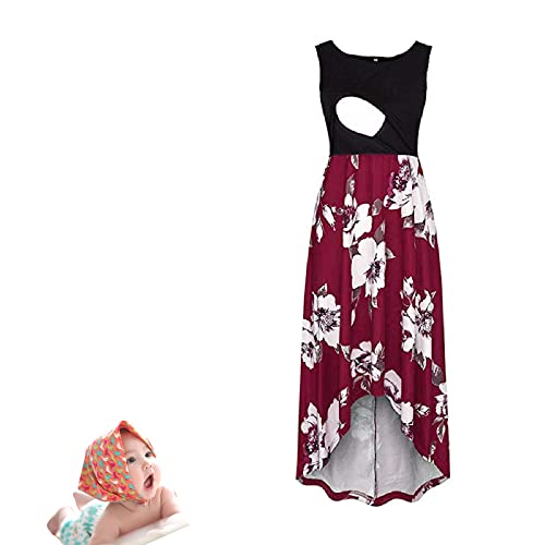 H&Joy Women's Maternity Nursing Spaghetti Midi Dress Summer Pregnant Breastfeeding Tank Floral Dress (Tank Red, M) #TOP28