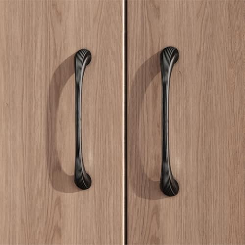 Image of LAPO 6 Inch Cabinet Handles for Home Furniture Use, Suitable for Kitchen Cabinets and Cupboard Doors, Strong Grip Design, Easy Screw Installation, Hole to Hole Size 13.2 cm (Black, Pack of 2)