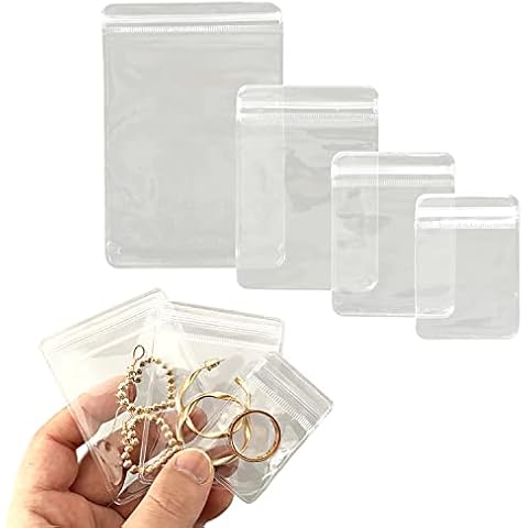 KRISMYA PVC Bags for Jewelry,200 Pcs Clear Jewelry Pouches Plastic Zipper Bags Self Seal PVC Rings Earrings Packing Pouch for Holding Jewelries(2 x 2.8 In, 2.36 x 3.15 In,2.8 x 4 In, 3.5 x 5 In) Cover
