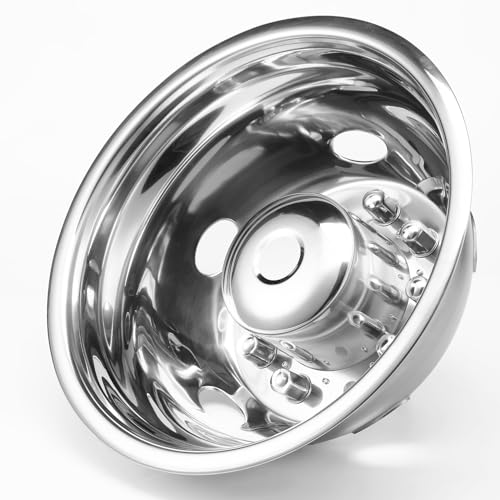 Image of 4pcs 19.5 inch Polished 304 Stainless Steel Wheel Simulators for F450 F550 | Front Rear, 10 Lug 5 Hand Hole, Bolt On Dually Hub Caps, For 2005-2025 Ford F-450 F-550 Super Duty, Install Tools Included