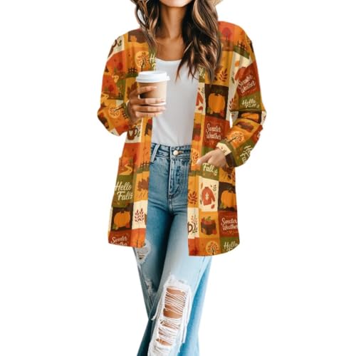 Image of Forchrinse Red Ladybug Cardigan for Women Causal Long Sleeve Open Front Cardigans Sweater Fashion 2024 Fall Coat with Pockets
