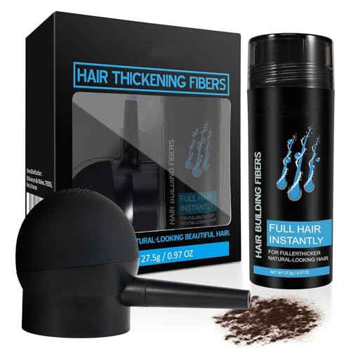 Hair Building Fibers, INSKIN Professional Quality Fibre Hair Powder Spray Hair Fibres Dark Brown Hair Loss Concealer for Men and Women for Bald Spots & Thinning Hair(Dark Brown Set)