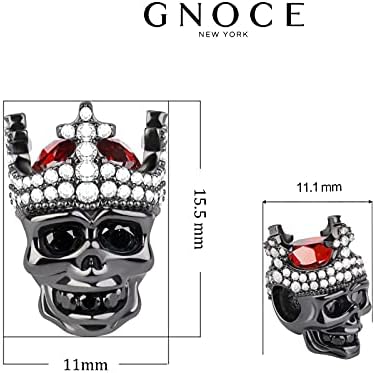 GNOCE Skull Charm Bead 925 Sterling Silver Black Crown Charm Black Plated with CZs Fit for Bracelet/Necklace Christmas Charm Gifts for Women Men