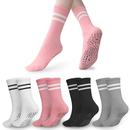 Wildarms Meias antiderrapantes para ioga pilates treino 4 pares mulher homem unissexo grip com suporte arco compressão desportiva, multicolorido, 36-40