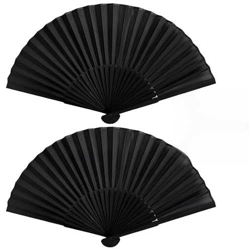 Wcawnlt Lot De 2 Éventail À Main Pliable, Noir, Format Compact Petit et Portable, Pour Homme Et Femme, Idéal Pour Fêtes, Festivals, Mariages, Danses,...