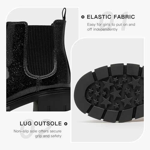 Image of Dufannie Girls Ankle Boots Kids Chelsea Booties Slip on Lug Sole Low Heel Fall Boot for Little Big Kid