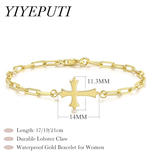 14K Gold Bracelets for Women Gold Chain Bracelets for Women Paperclip Bracelet for Womens Sleek Lines with Cross Element Womens Cross Bracelet 6.7/7.5/8.3 inches2