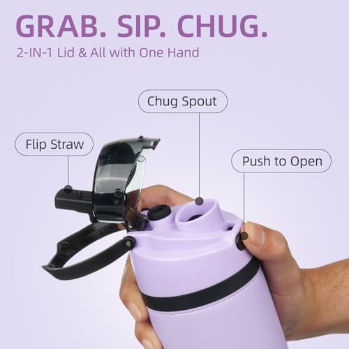Image of BJPKPK 25oz Insulated Water Bottle with Straw Lid & Handle, Stainless Steel | Leak-Proof 2-in-1 Straw & Spout Lid, BPA-Free Vacuum Insulated Bottle Fits Cup Holders for Gym, Office, Travel & Outdoor