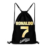 Football Legend Ronaldo Gifts for Boys Number 7 Drawstring Bag, Black Backpack for Ronaldo Gifts Mens Football Bag for Gym Beach School Holiday Swimming Travel Sports Kits Soccer Pump Bag for CR7