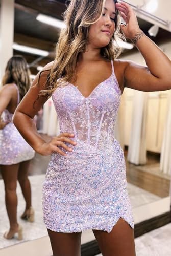 Sequin Sparkly Homecoming Dresses for Teens 2024 Short Tight Lace Appliques Mini Prom Cocktail Party Gowns3