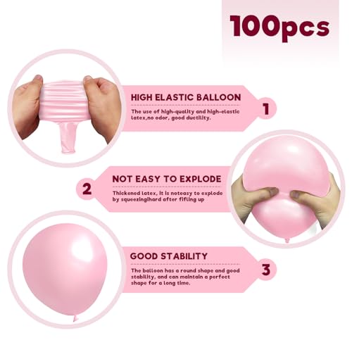 Image of Pink Balloon Birthday Party Balloons - 100 Pack 12 inch Round Party Balloons for Bachelorette Birthday Wedding Bridal Shower Party Decoration
