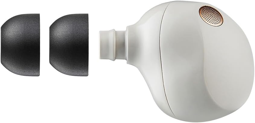 Earbud with original tip removed, showing the nozzle ready for a new tip.