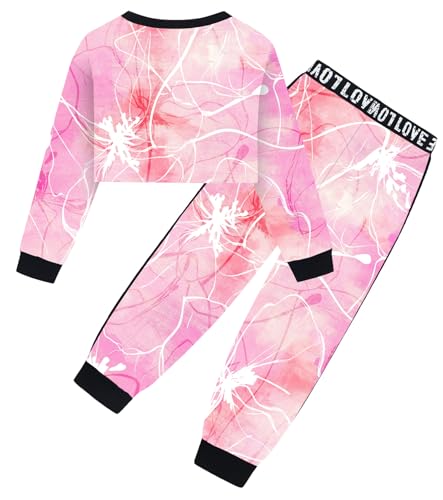Image of Betusline Girls 2 Piece Outfits Girls Cropped Sweatsuit Pants Outfit Clothes Set, 4T-14 Years