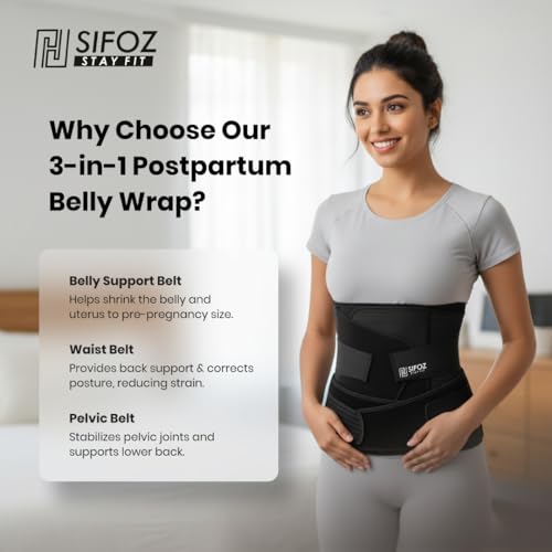 Image of Sifoz 3 in 1 Postpartum Support - Recovery Belly Belt Free Size Abdominal Support for post Delivery, Slimming Waist, Lower Back Pain, Tummy Reduction Belt For Belly After Delivery C-Section (Black)