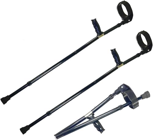 Muletas ajustables para adultos, muletas de antebrazo con puño cerrado giratorio (par) muletas plegables de aluminio ligero con asas ergonómicas y cómodas para la muñeca