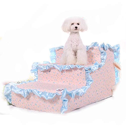 ペット用階段(高床対応) 階段 3段 犬/猫/ソファ用 ペット階段 洗濯機洗い可能 布製スポンジ ベッド用はしご 室内ペットに最適 65*39*36cm(Style3)