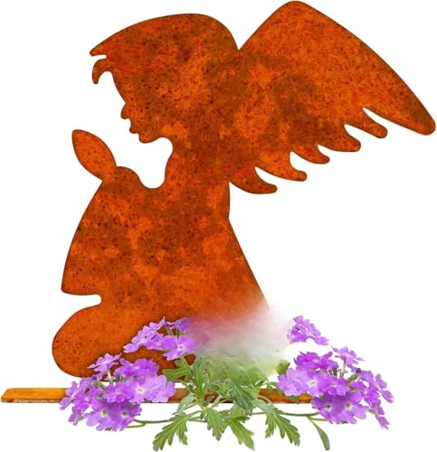 Grabschmuck Engel Grabengel,Engel für Grab Wetterfest Grabdeko Engel Grabschmuck Frostfest Metall Stahl Rost Grabdekoration Friedhof Deko langlebig Gedenkschild Friedhofdekoration (2)