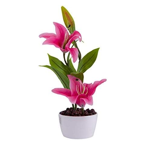 Alicemall Pink Artificial Lifelike Real Touch Lily Flowers Arrangement with Decorative Flower Pot Cover